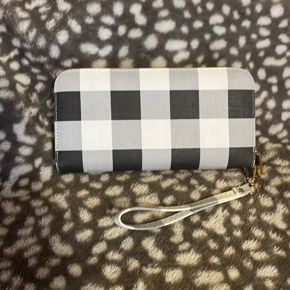 Zip up buffalo check wallet with wrist strap